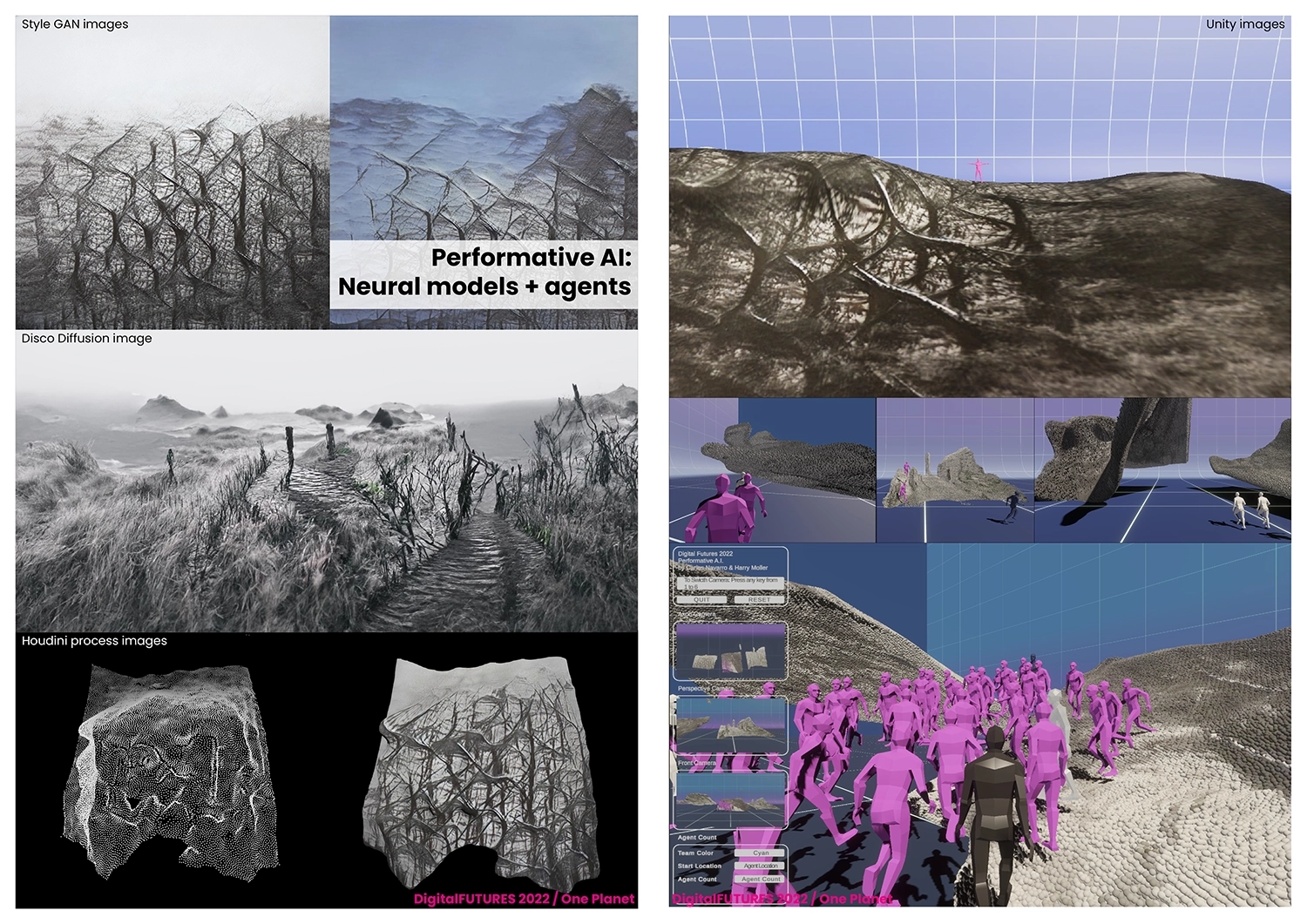 Workshop examples page 2, taking the images into 3D environments to make landscapes which can be walked on by little avatars.