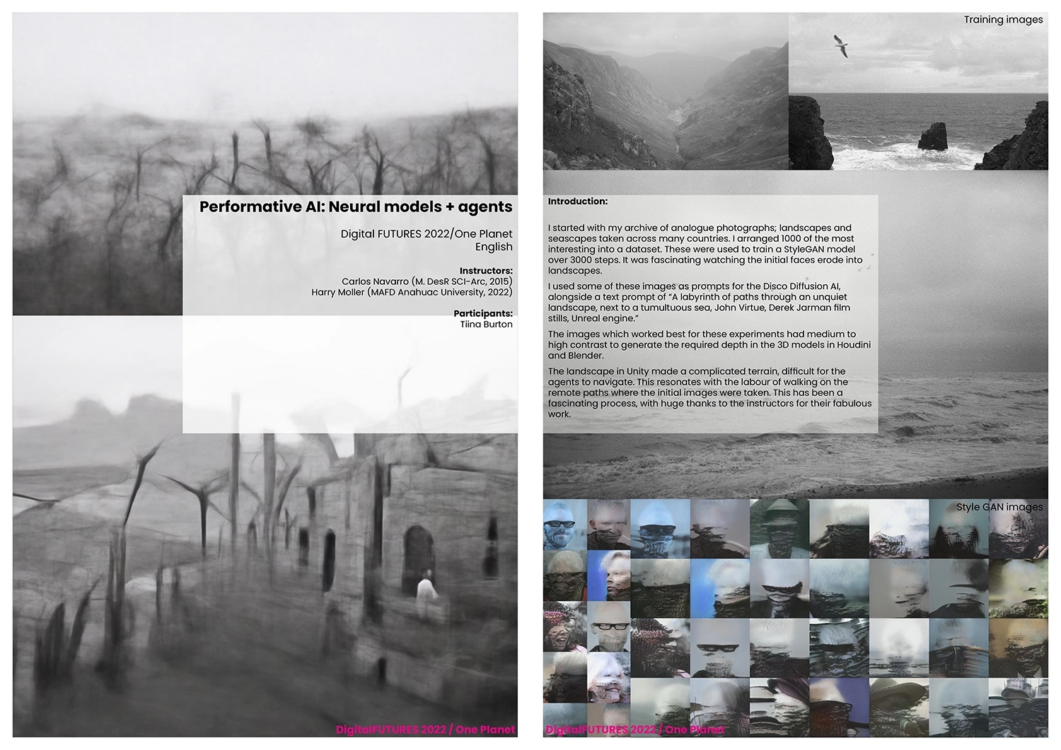 Workshop examples page 1, a selection of photographs and images generated by AI