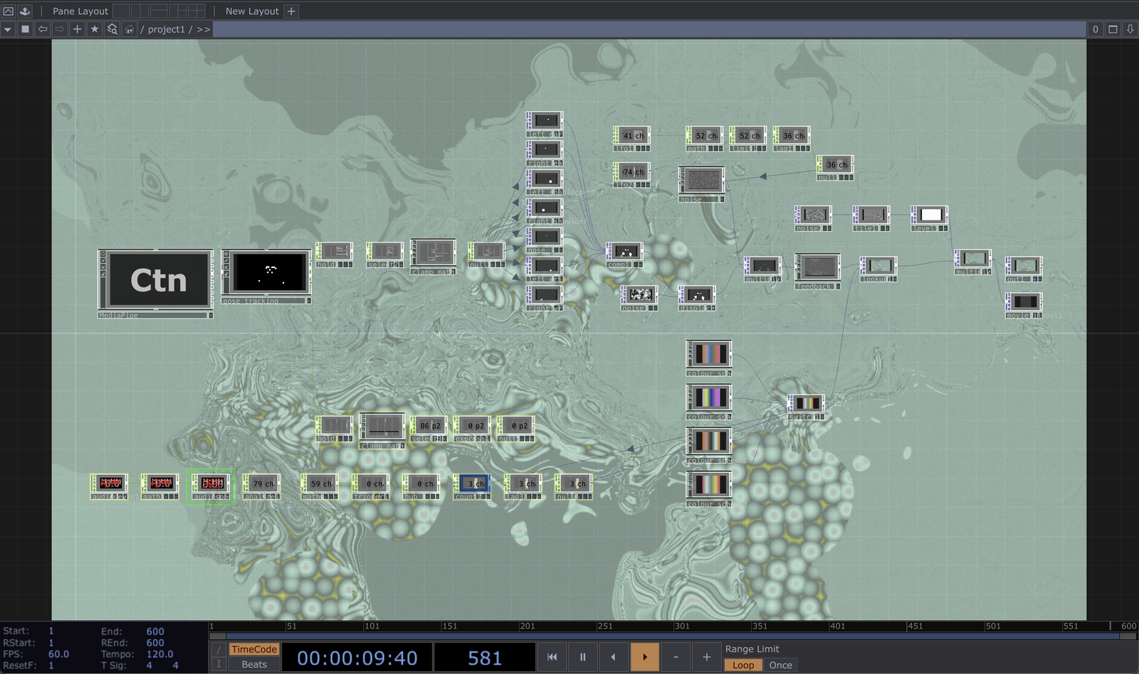 A screenshot of the touchdesigner software running the artwork.